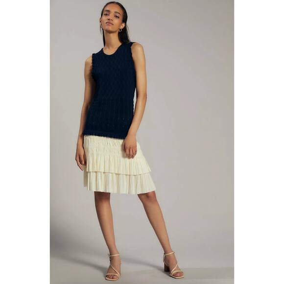 Anthropologie Current Air Pleated Navy Knit Mini Dress Large - Picture 1 of 11